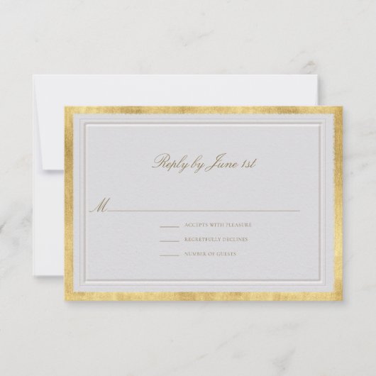 Modern Classic Elevated Ivory Gold Formal Wedding RSVP Kaartje (Voorkant)