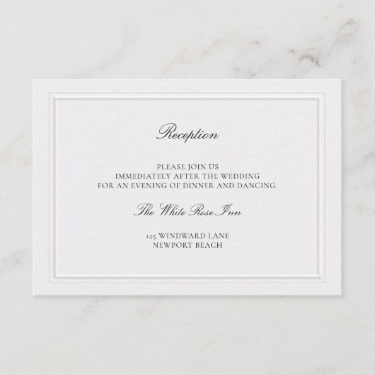 Modern Classic Elevated Pearl Wedding Reception Informatiekaartje (Voorkant)