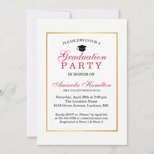 Modern Classic faux Gold Lijst Afstuderen Kaart (Voorkant)
