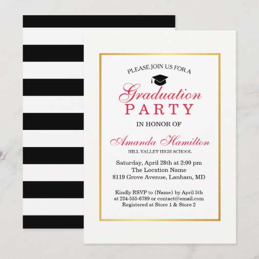 Modern Classic faux Gold Lijst Afstuderen Kaart (Voorkant / Achterkant)