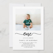 Modern Classic First Birthday Photo Invitation Kaart (Voorkant)