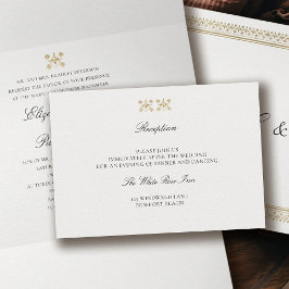 Modern Classic Formal Golden Lys Ivory Wedding Informatiekaartje
