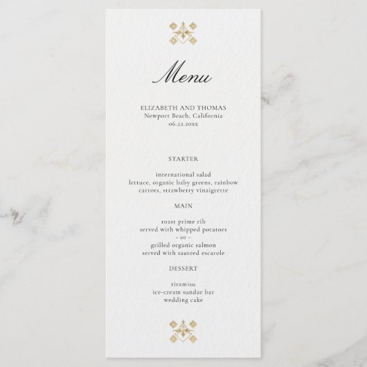 Modern Classic Formal Golden Lys Ivory Wedding Menu (Voorkant)
