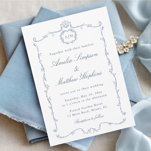 Modern Classic French Frame Wedding Dusty Blue Kaart