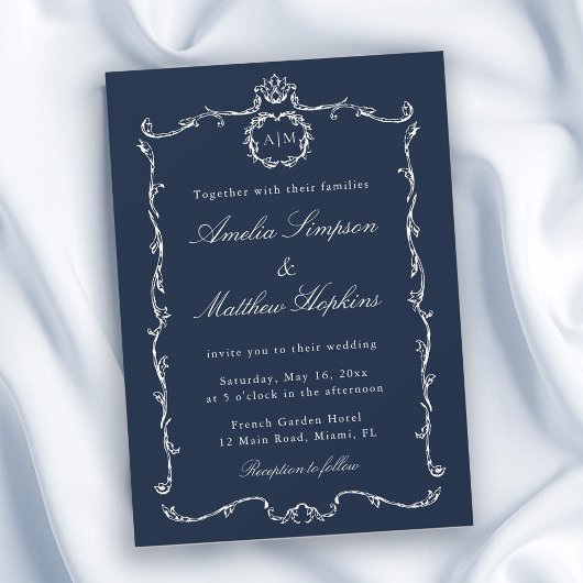 Modern Classic French Frame Wedding Navy Blue Kaart