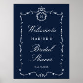 Modern Classic French Frame Wedding Navy Blue Poster (Voorkant)
