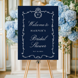 Modern Classic French Frame Wedding Navy Blue Poster