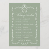 Modern Classic French Sage Green Wedding Timeline Programmakaart (Voorkant)