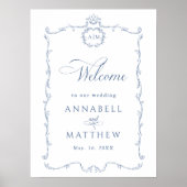Modern Classic French Wedding Dusty Blue Welcome Poster (Voorkant)