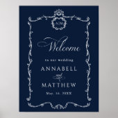 Modern Classic French Wedding Navy Blue Welcome Poster (Voorkant)