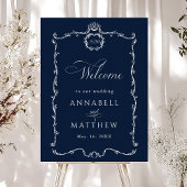 Modern Classic French Wedding Navy Blue Welcome Poster