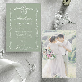 Modern Classic French Wedding Photo Sage Green Bedankkaart
