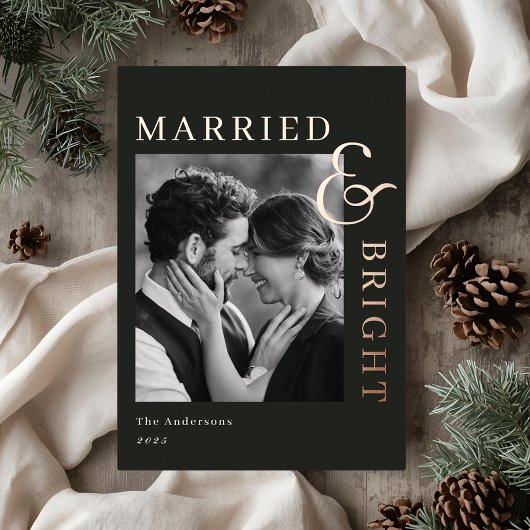 Modern Classic Gold Foil Married and Bright Folie Feestdagenkaart