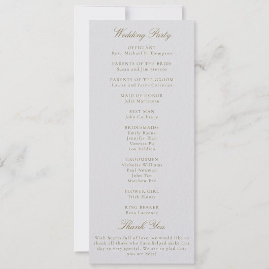 Modern Classic Gold Ivory Formal Wedding Program (Achterkant)