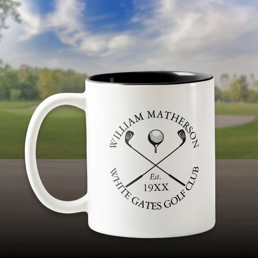 Modern Classic Golf Club Name Personalized Tweekleurige Koffiemok
