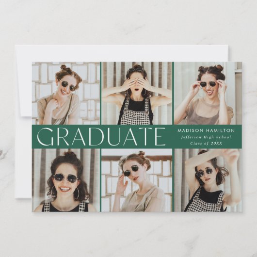 Modern Classic Green 6 Photo Afstuderen Aankondiging (Voorkant)