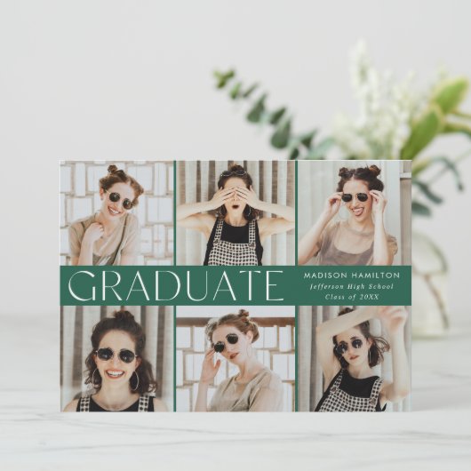 Modern Classic Green 6 Photo Afstuderen Aankondiging (Staand voorkant)