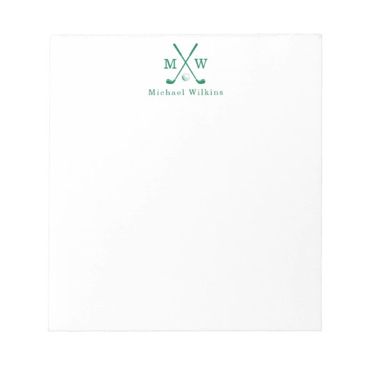 Modern Classic Green Crossed Clubs Golf Monogram N Notitieblok (Voorkant)