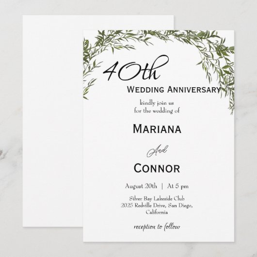 Modern Classic Greenery Wedding Anniversary  Kaart (Voorkant / Achterkant)