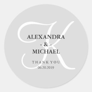 Modern Classic grijs monogram en dank u Ronde Sticker