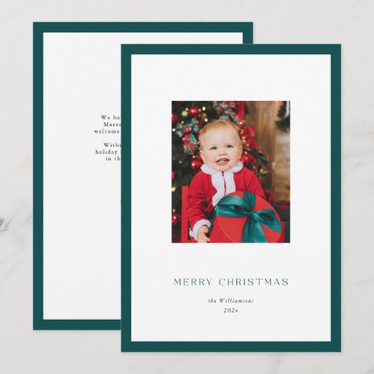 Modern Classic Groen Lijst Kerstmis Fotokaart Feestdagenkaart (Voorkant / Achterkant)