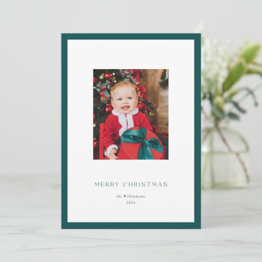 Modern Classic Groen Lijst Kerstmis Fotokaart Feestdagenkaart (Staand voorkant)