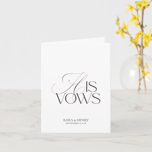 Modern Classic His Vows Wedding  Kaart (Gele Bloem)
