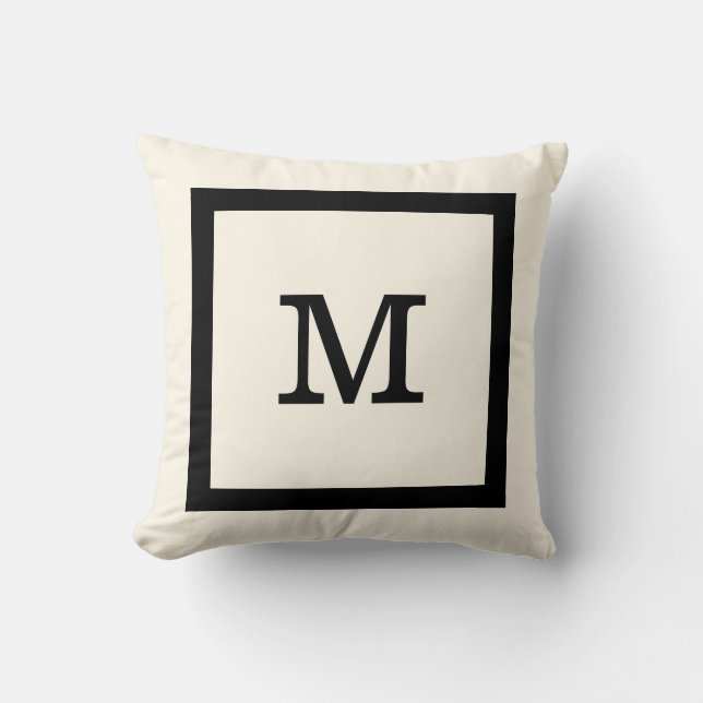 Modern Classic Ivory and Black Square and Monogram Kussen (Voorkant)