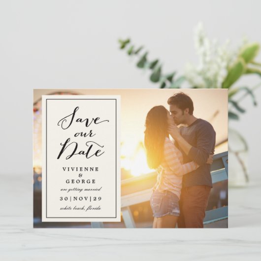 Modern Classic Ivory Box Bord foto Opslaan van de Kaart (Staand voorkant)