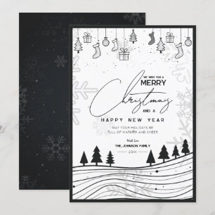 Modern Classic Kerstboom & Ornament Zwart Feestdagenkaart