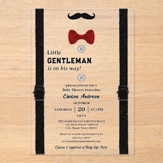 Modern Classic Little Gentleman Schattige Baby sho Acryl Uitnodigingen (Voorkant)