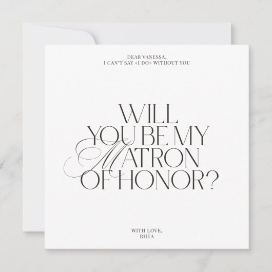Modern Classic Matron of Honor Proposal Card Kaart (Voorkant)