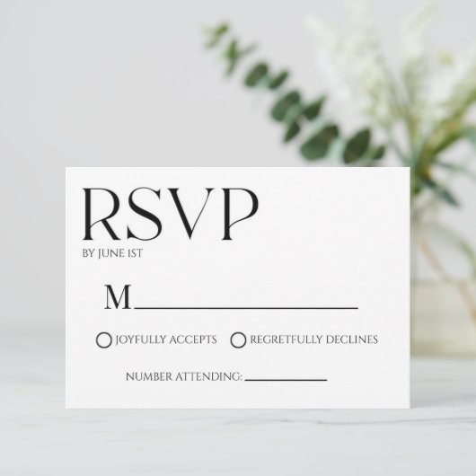 Modern Classic Minimal Eenvoudige Bruiloft RSVP Ka Kaartje (Staand voorkant)
