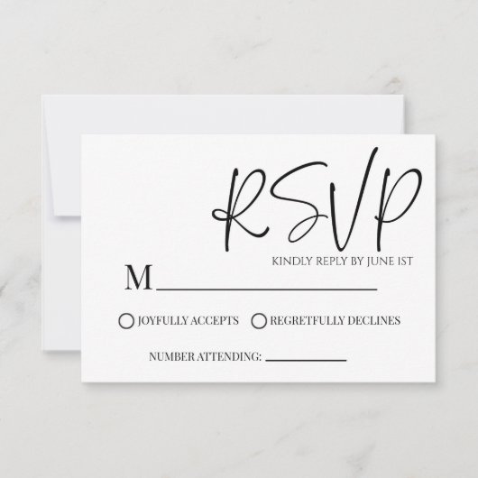 Modern Classic Minimal Eenvoudige Bruiloft RSVP Ka Kaartje (Voorkant)