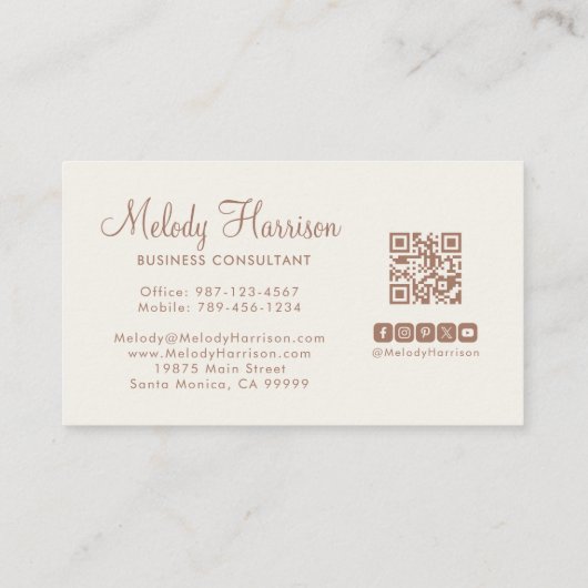 Modern Classic Minimalist Elegant Mocha QR Code Visitekaartje (Achterkant)