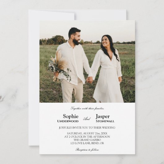 Modern Classic minimalist Photo Wedding Invitation Kaart (Voorkant)