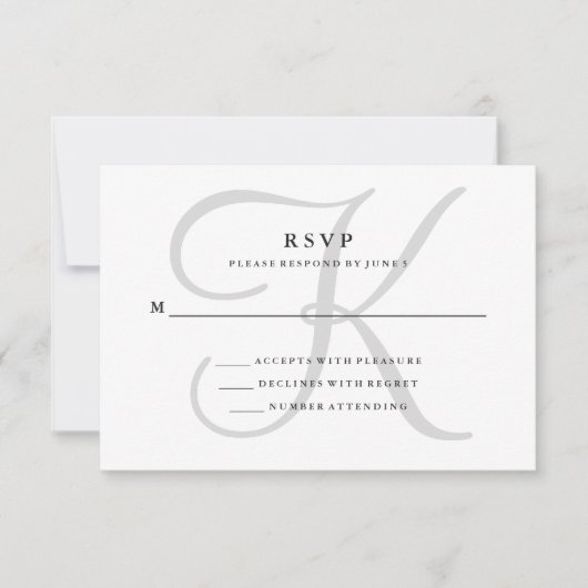 Modern Classic Monogram in Grijs RSVP Kaartje (Voorkant)