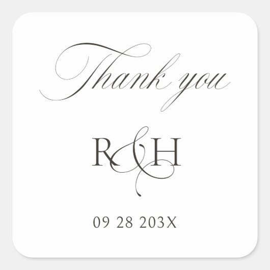 Modern Classic Monogram Thank You Wedding Sticker (Voorkant)