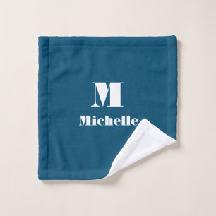 Modern Classic Naam Initiaal Letter Solid Blue Washandje