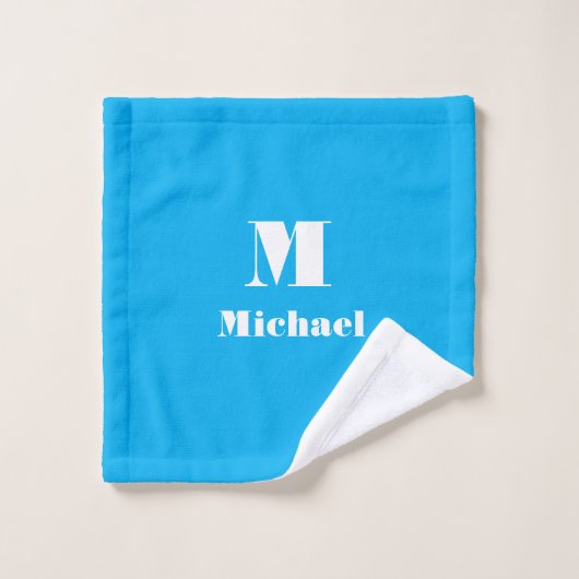 Modern Classic Naam Initiaal Letter Solid Blue Washandje (Wasdoekje)