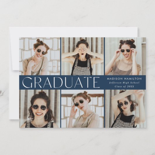 Modern Classic Navy 6 Foto Afstuderen Aankondiging (Voorkant)