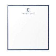 Modern Classic Navy Blue Border Custom Stationery