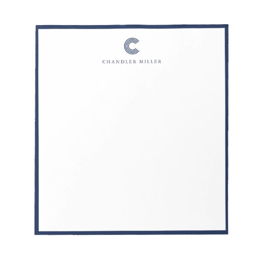 Modern Classic Navy Blue Border Custom Stationery Notitieblok (Voorkant)