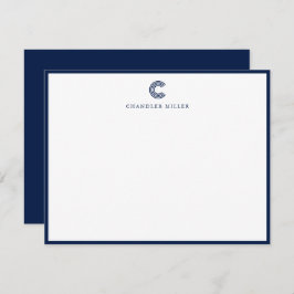 Modern Classic Navy Blue Border Custom Stationery Notitiekaartje