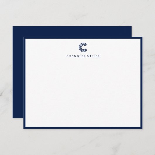 Modern Classic Navy Blue Border Custom Stationery Notitiekaartje (Voorkant / Achterkant)
