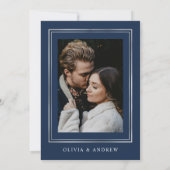 Modern Classic Navy Blue Floral Photo Wedding Kaart (Achterkant)