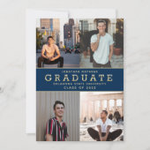 Modern Classic Navy Blue Gold Photo Afstuderen Aankondiging (Voorkant)