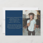 Modern Classic Navy Blue Gold Photo Afstuderen Aankondiging (Achterkant)