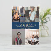Modern Classic Navy Blue Gold Photo Afstuderen Kaart (Staand voorkant)