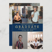 Modern Classic Navy Blue Gold Photo Afstuderen Kaart (Voorkant / Achterkant)